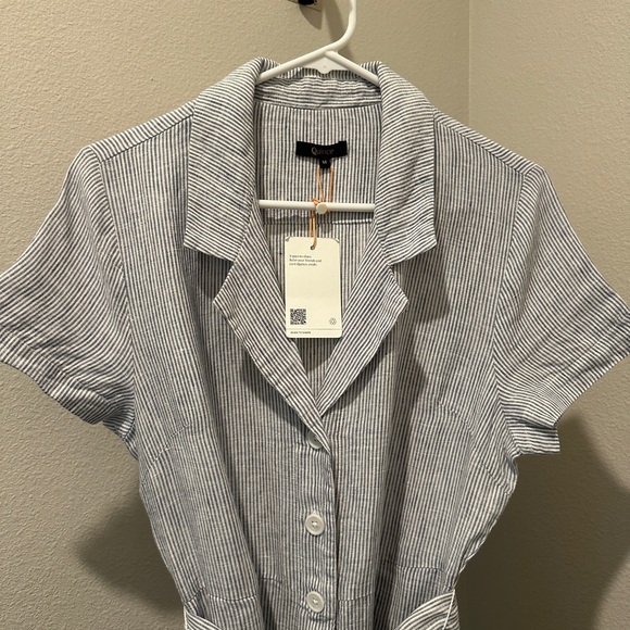 Quince NWT 100% European linen button front dress with pockets. Navy and white. - Picture 7 of 10